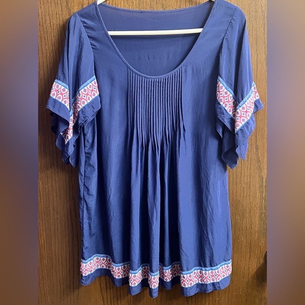 100% SILK Banana Republic Women's Navy Double Butterfly Sleeve Top Medium